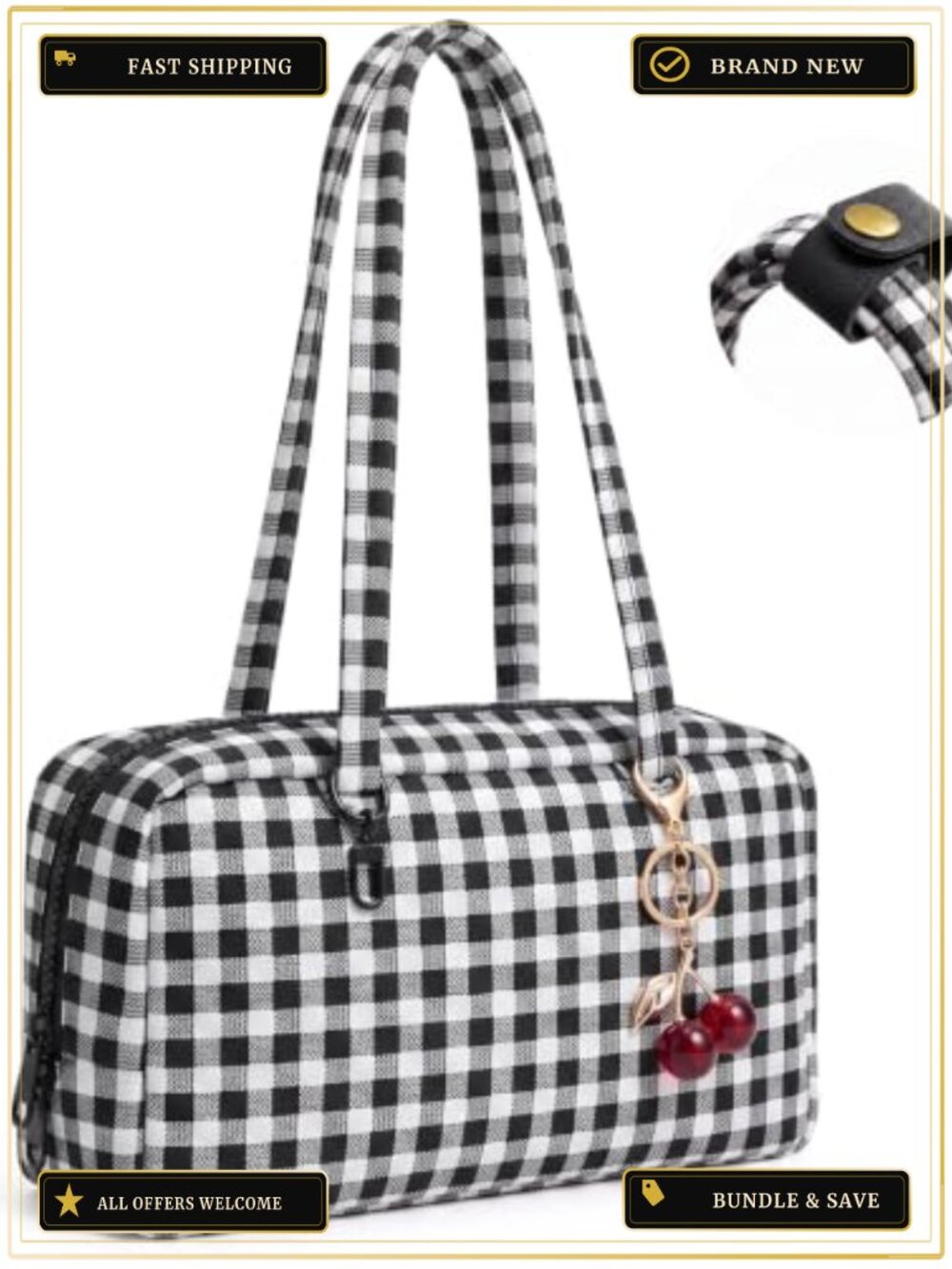 Nylon Bowler Shoulder Bag Polka Dot Women's Purse Lightweight Travel Casual